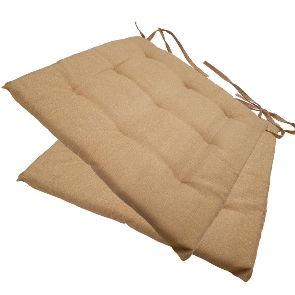 Stuhlkissen 40x40 cm ComfySeat - Sitzkissen mit Bändern / Schleife, 9-fache Steppung - Indoor & Outdoor, Farbe:Beige, Set:2er Set