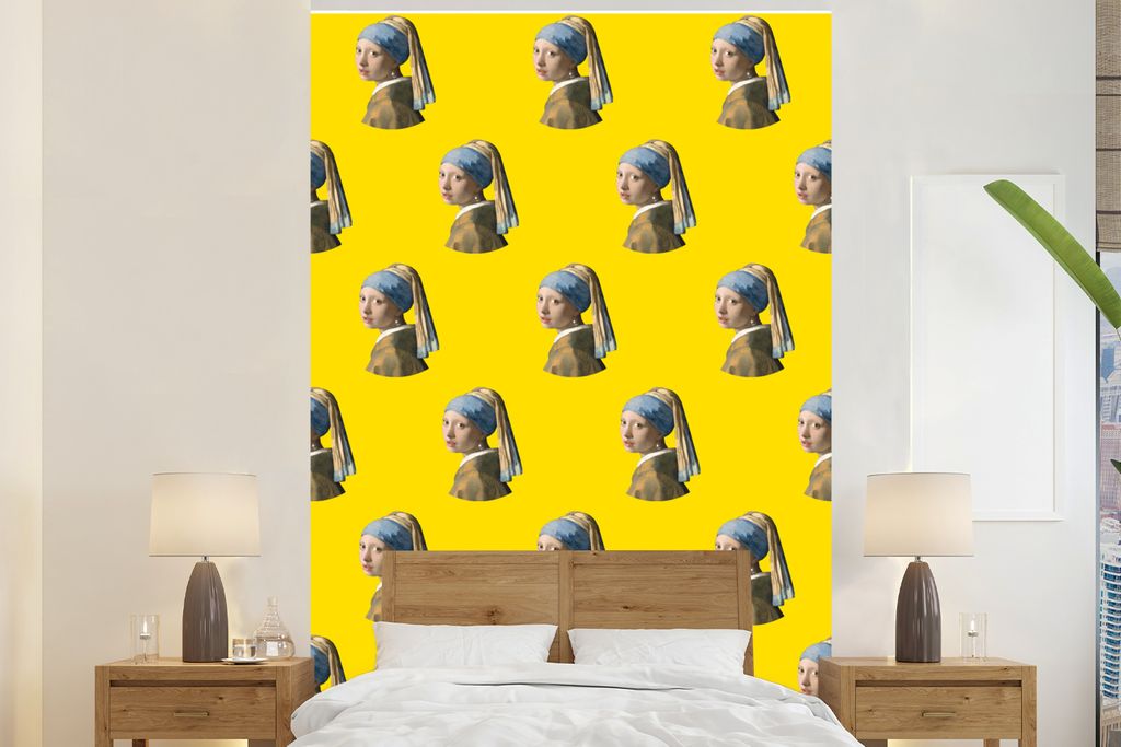 MuchoWow Fototapete für Wohnzimmer oder Schlafzimmer Wandtapete Vinyl Motivtapete Mädchen mit dem Perlenohrring - Diagramm - Gelb - 145x220 cm ...