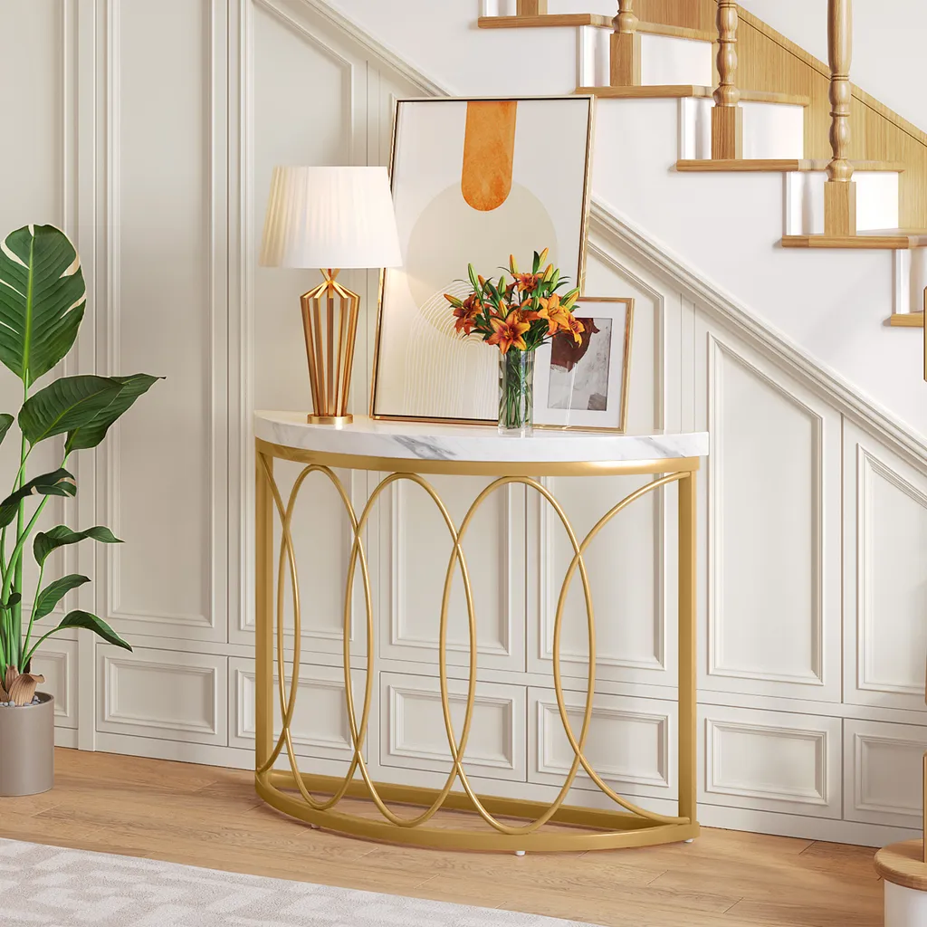 Table console étroite dorée marbre avec cadre métallique Tribesigns moderne - 11
