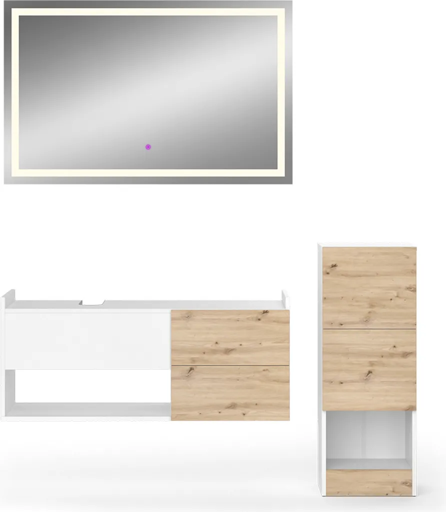 Mobilier de Salle de Bain Vicco Alf Blanc avec Armoire Colonne Centrale