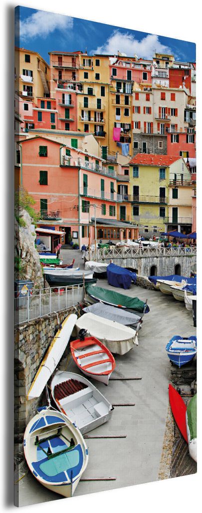 Wallario Premium Leinwandbild Bunter Hafen in Italien in Größe 60 x 150 cm