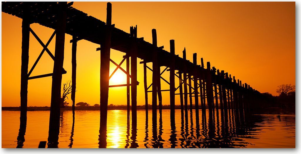 Tulup Glas-Bild - 100x50 -Wandkunst - Wandbild hinter gehärtetem Sicherheitsglas - Sehenswürdigkeiten & Architektur - Sonne Brücke - Orange