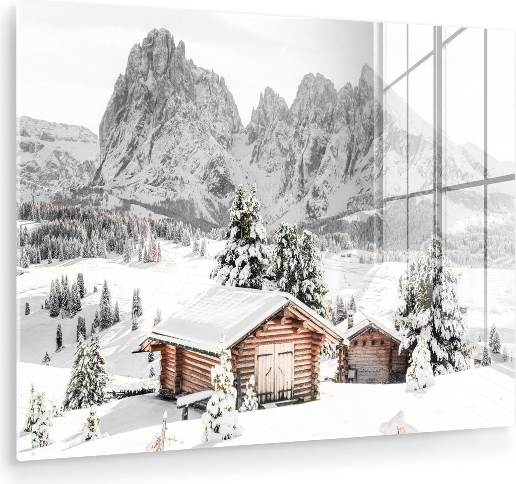 MuchoWow Glasbilder - Bilder auf Wandbild - Foto auf Glas Winter - Berge - Landschaft - Schnee 80x60 cm Wanddekoration aus Glas - Acrylglasbild - A...