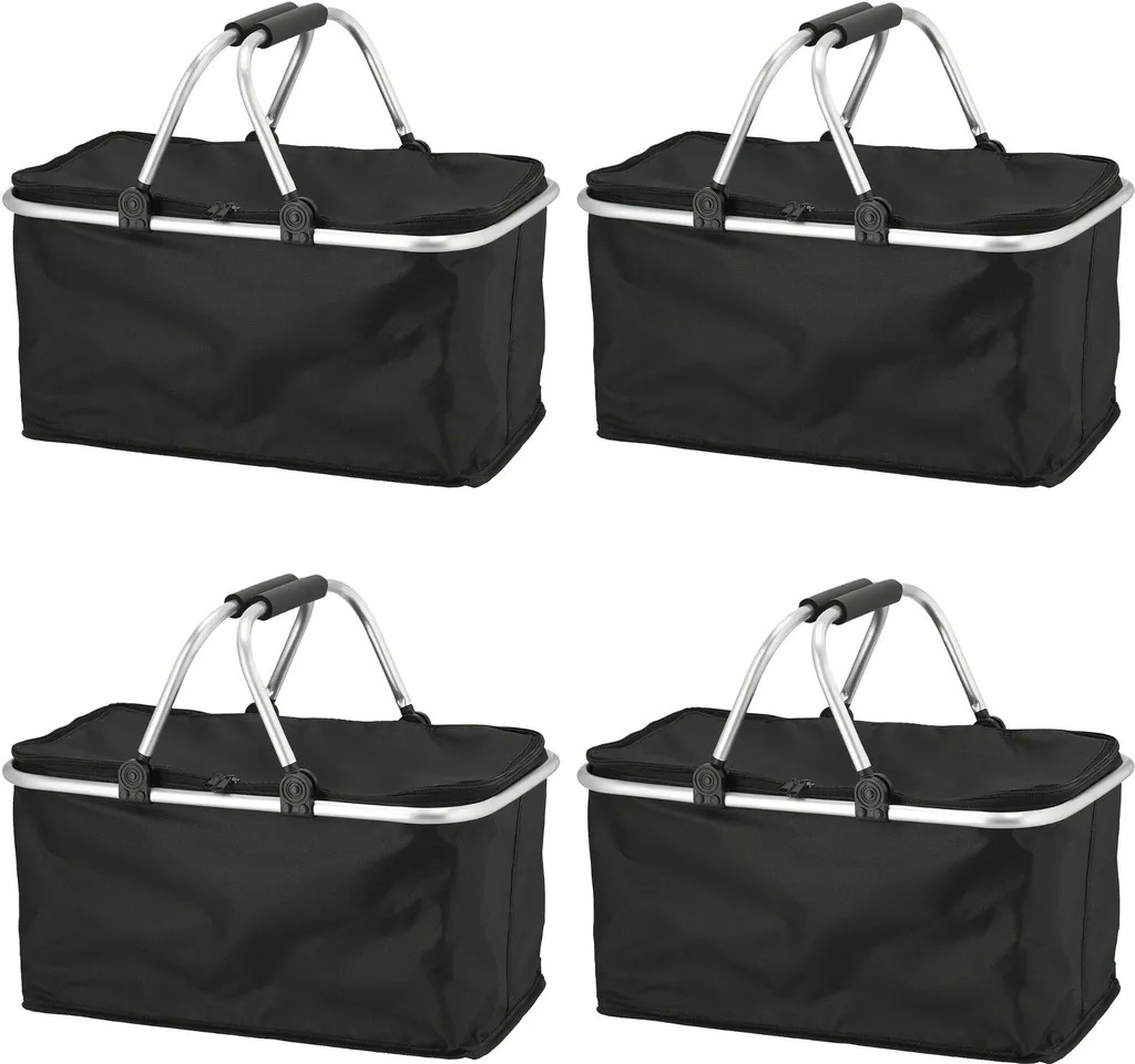 Novaliv Panier à provisions pliable isotherme 30L Noir avec zip - Lot de 4