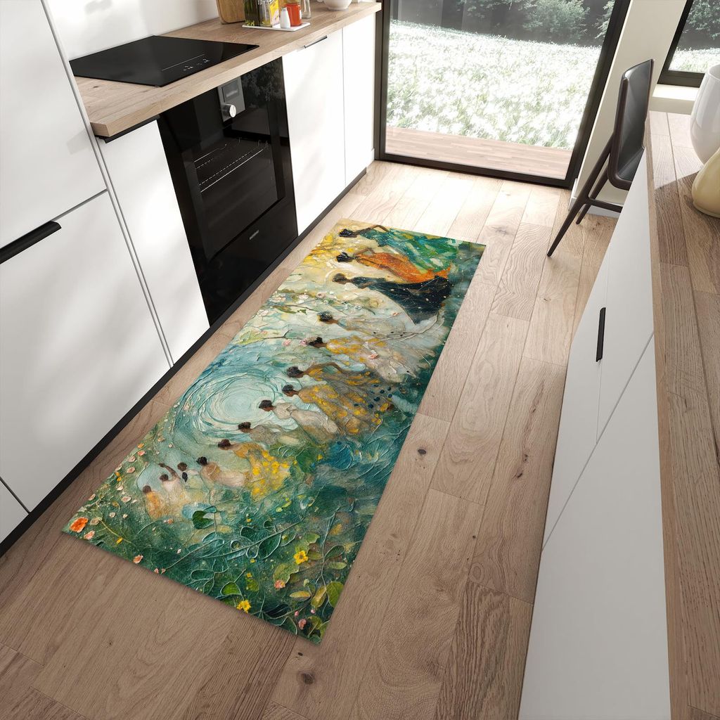 Küchenteppich 80x200cm rutschfest & abwischbar PVC Läufer - Festliches Gemälde