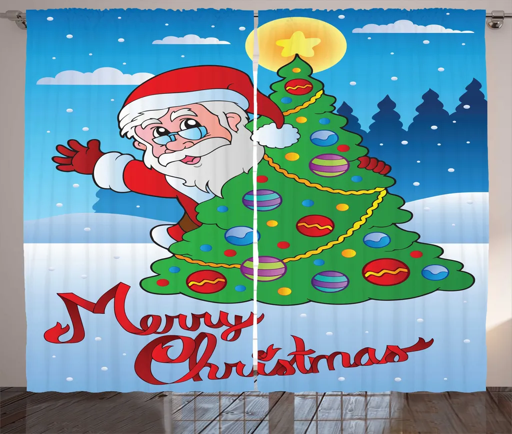 ABAKUHAUS Babbo Natale Tenda rustica, albero nella foresta innevata, camera da letto Tenda con passanti e ganci, 280 x 175 cm, multicolore
