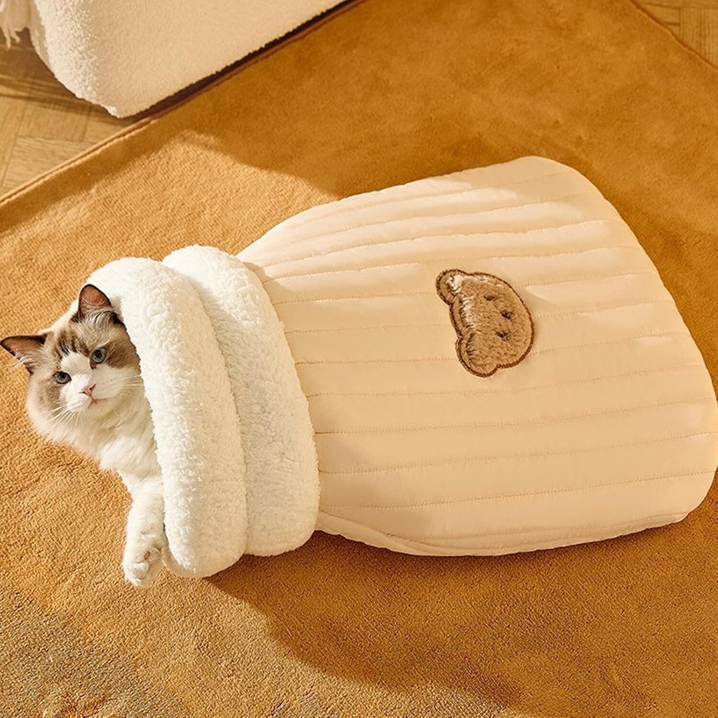 Katzenschlafsack Aus Plüsch - 360° Kuschelhöhle Für Katzen & Hunde