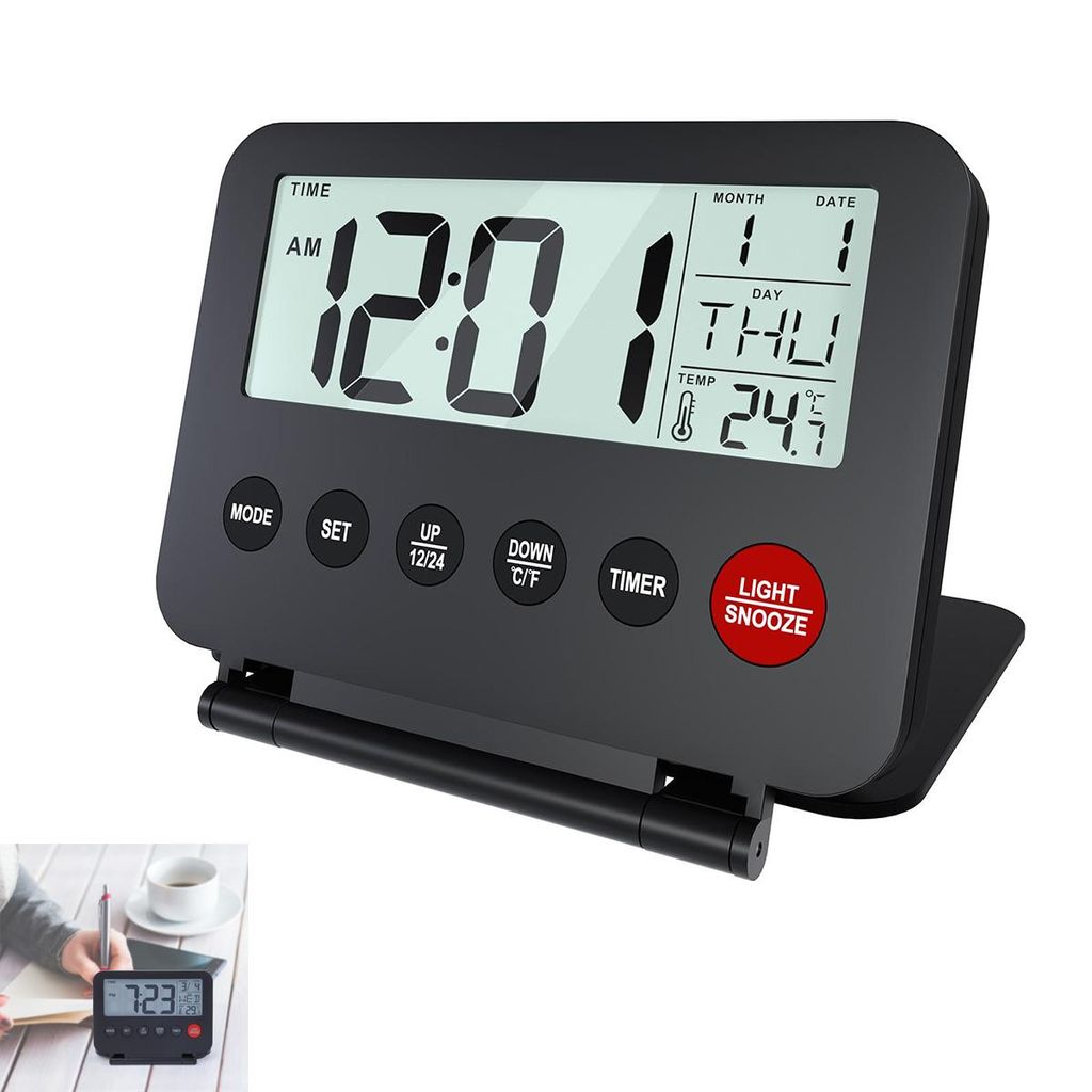 Wecker, Reisewecker Klappbar Digital Batteriebetrieben Tragbarer Wecker für Reisen - Digitale Uhr, Wecker, Timer, Schlummern, Datum, Temperatur