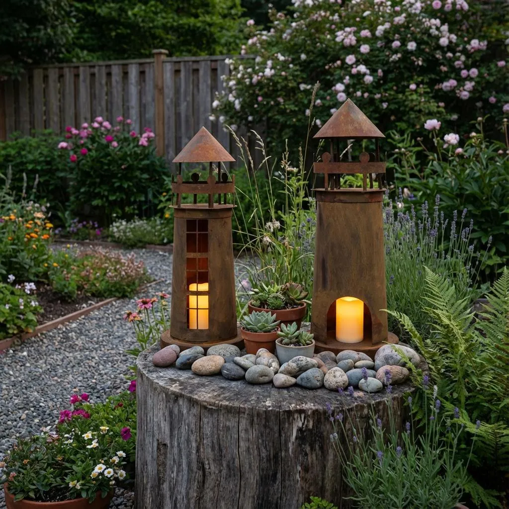 Lanterne de jardin design Corten avec éclairage LED étanche IP65 rustique - 9