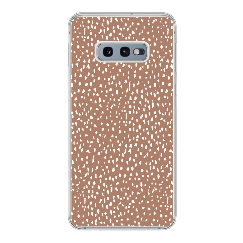 MuchoWow Handyhülle Schutzhülle Hülle für Samsung Galaxy S10e Polka dots - Weiß - Braun Silikon Softcase Handy Hülle - Handy
