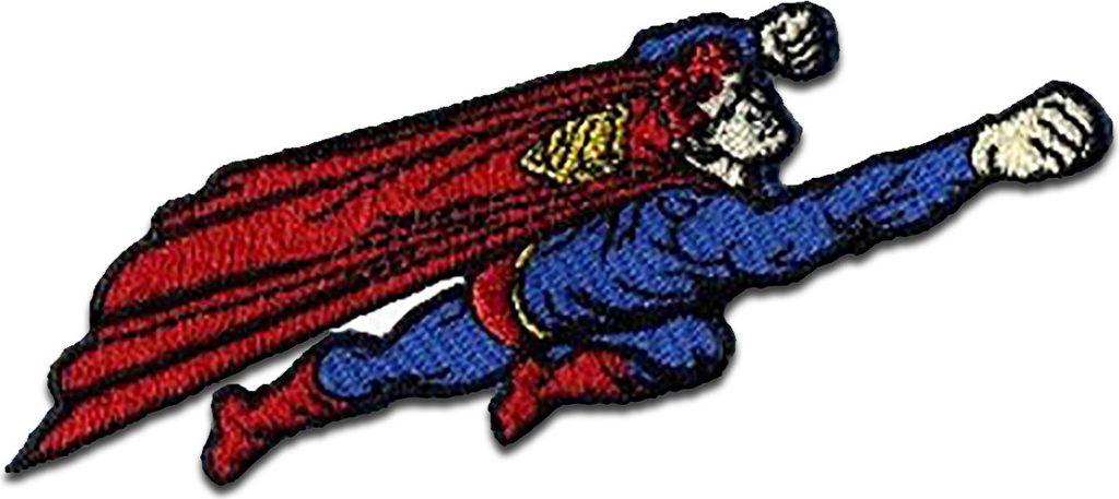 Superman Fliegt - Aufnäher, Bügelbild, Aufbügler, Applikationen, Patches, Flicken, Zum Aufbügeln, Größe: 5,8 x 5,5 cm