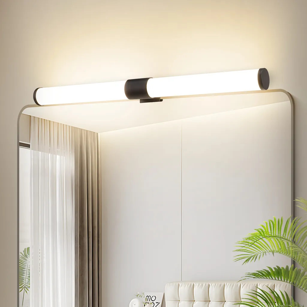 ZMH Lampada a specchio LED 40CM Lampada nera a parete fissabile IP44 6W Luce a parete 4000K Bianco neutro Moderno