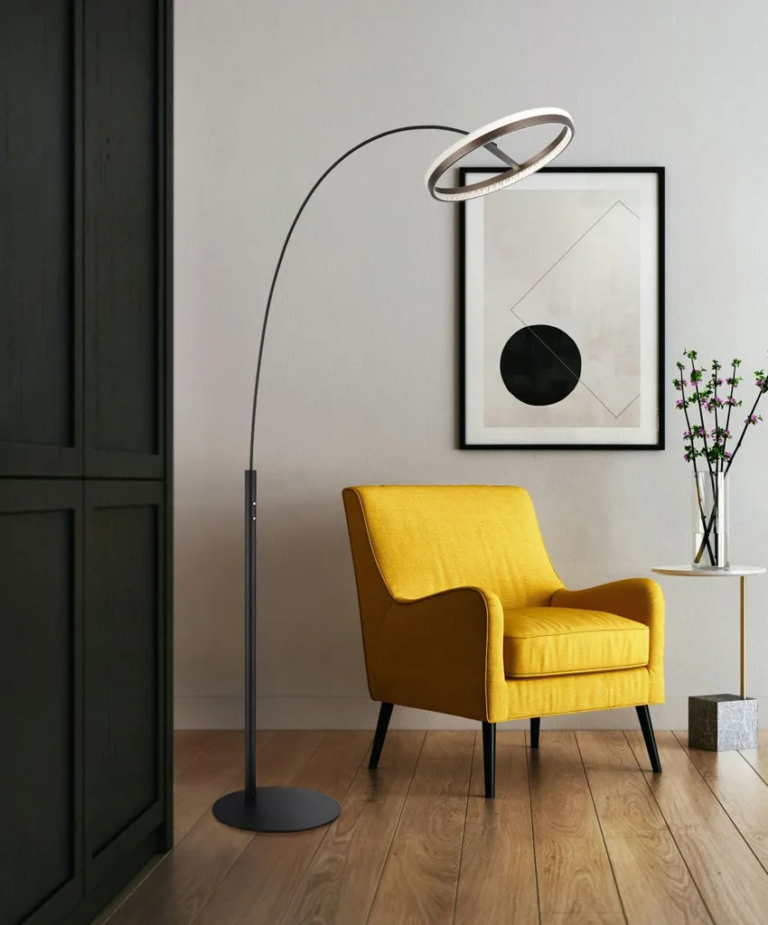 Lampadaire arc LED noir tactile dimmable grande hauteur 190cm design