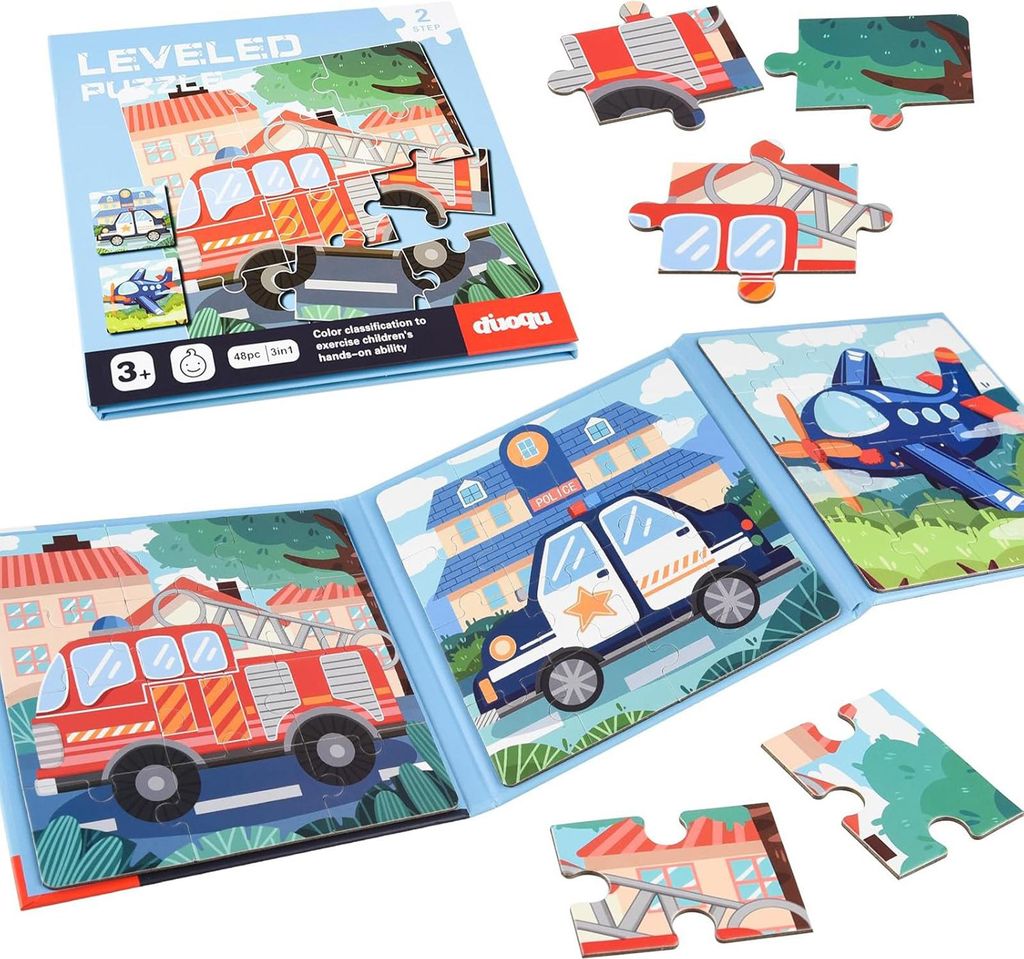 OKWISH Lernspielzeuge, Magnetisches Puzzlebuch Level 2, Verkehrsmittel Szenen, Puzzle-Spielzeug, Kreativ & Lernspaß für Kinder, Fördert Feinmoto...