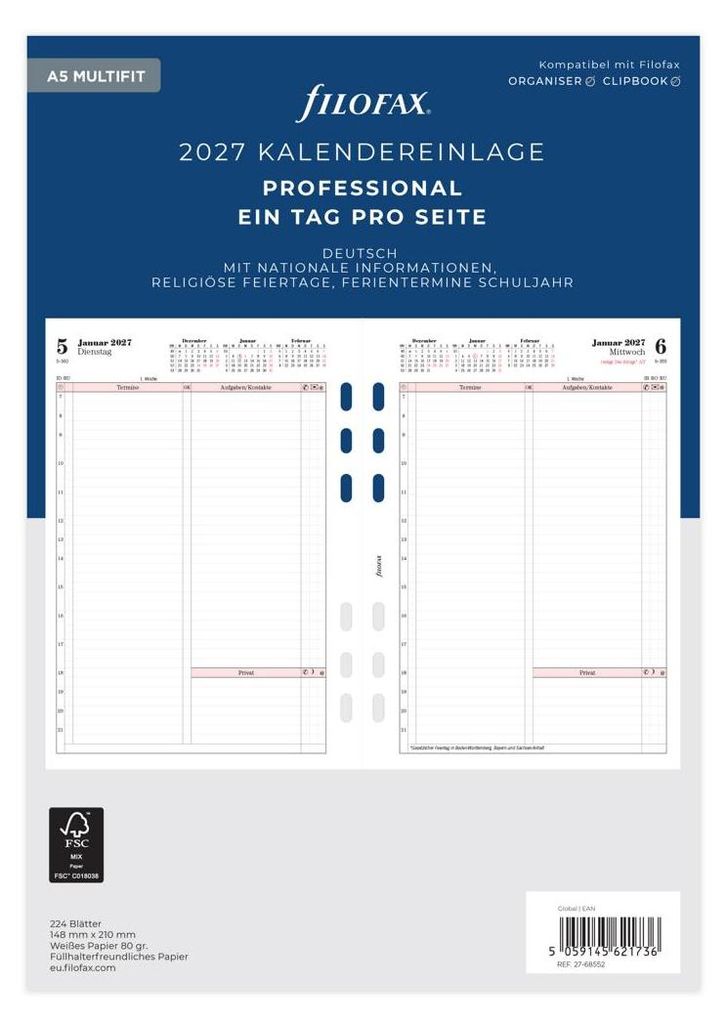 FILOFAX Kalendereinlage 2027 - A5 - 1 Tag / 1 Seite - Produktbild 