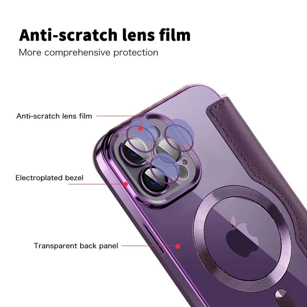 Cover iPhone 12 Pro Viola con MagSafe e Slot Carte - Trasparente - 5