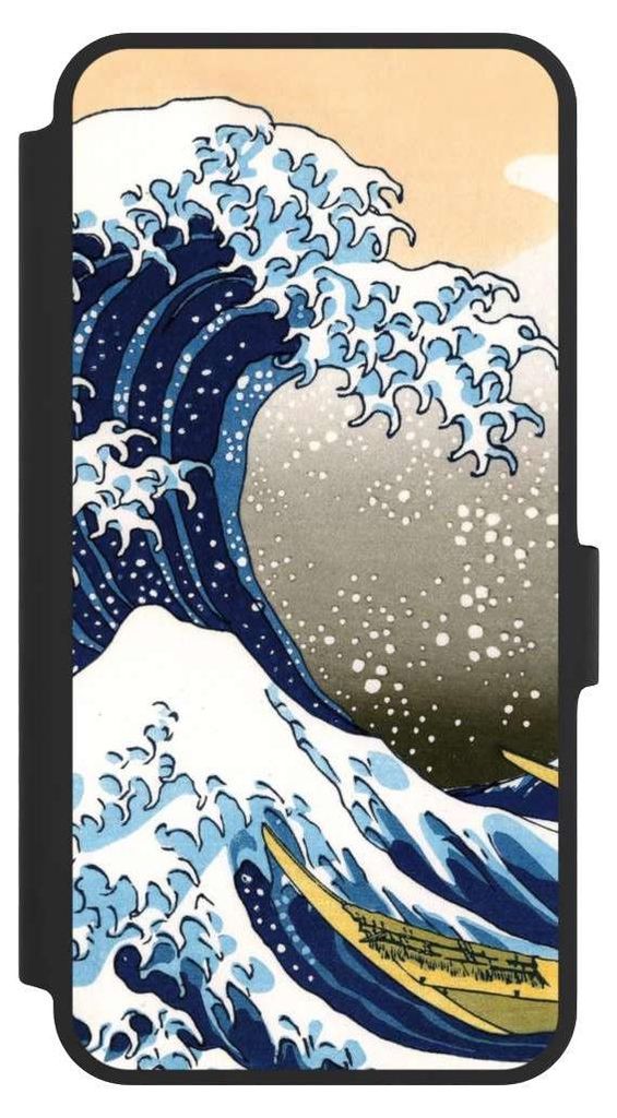 NIVOCASE Klapphülle für Samsung Galaxy A36 5G Handyhülle aus Kunst Leder NIVOflip schwarz Katsushika Hokusai Kunst Die große Welle vor Kanagawa