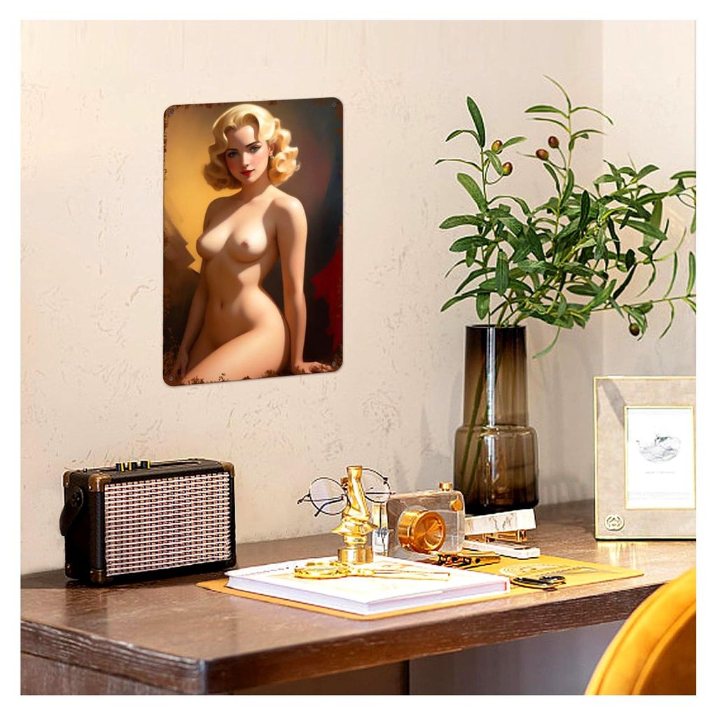 Retro Blechschild mit Pinup-Mädchen im Vintage-Design, Metallschild für verschiedene Räume, 20 x 30 cm