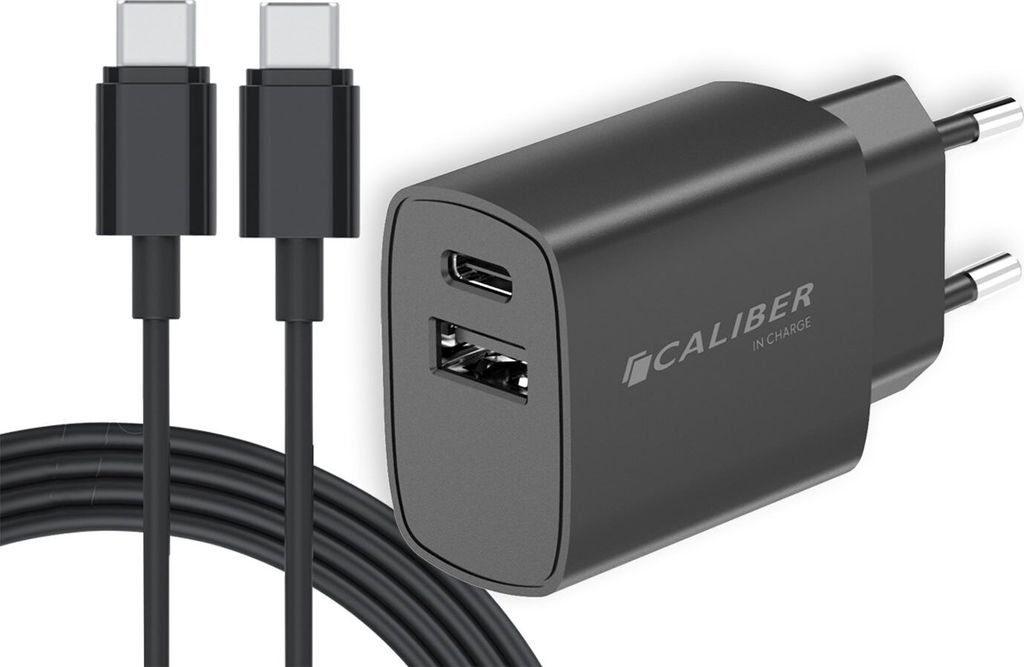 Caliber USB-C-Adapter - 20W Samsung-Ladegerät - mit 1,5 Meter Kabel - Geeignet für Samsung - Apple iPhone 15 - Apple iPad Pro - Schwarz (PSPQ-20CCB)