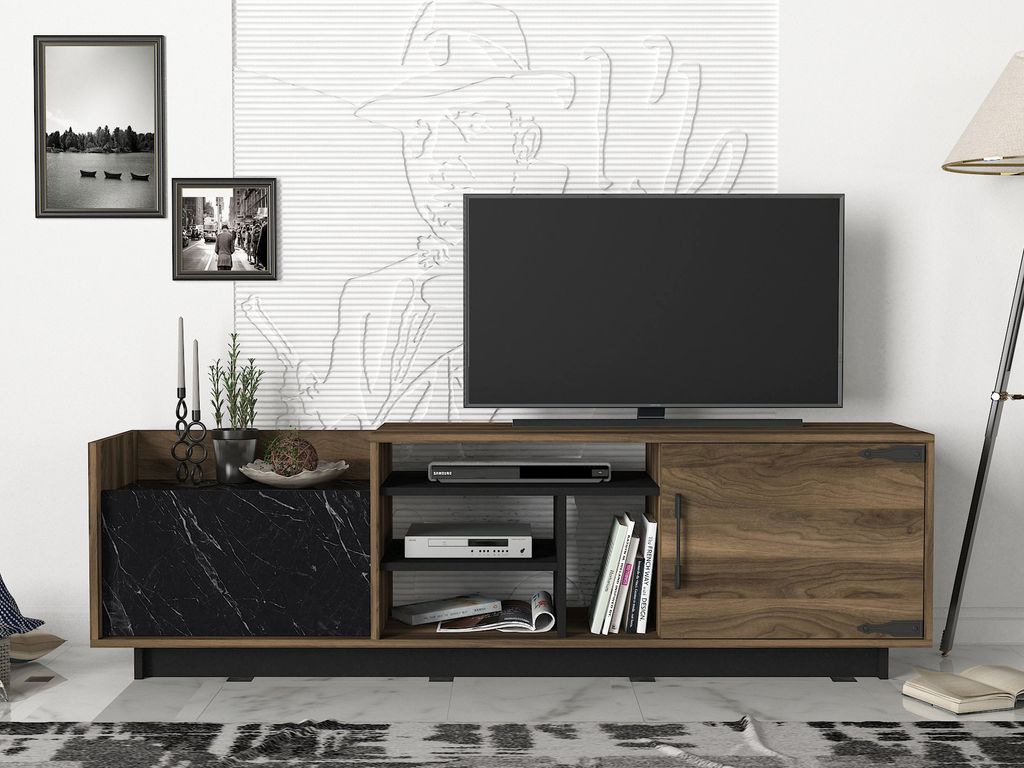 Wohnwand Siento Walnuss Marmor Optik | B 180 cm x H 55 cm x Produktbild 