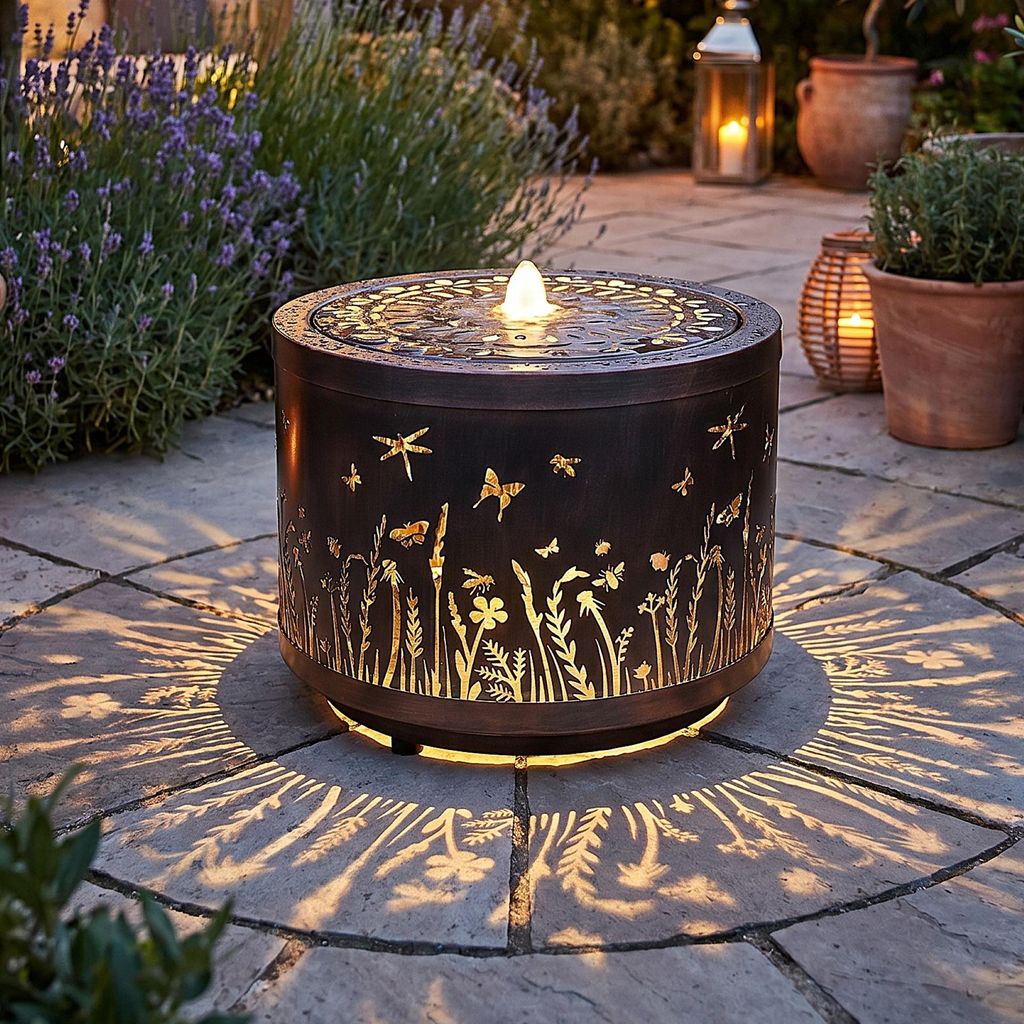 Gartenbrunnen mit LED Beleuchtung aus Metall runder Produktbild 