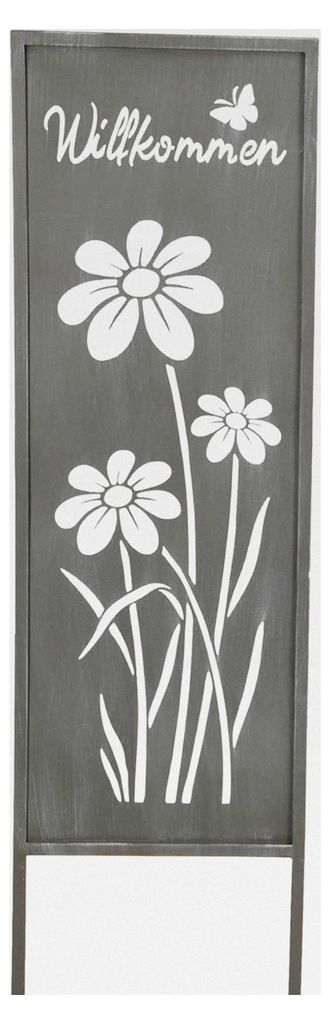 Gartenstecker Willkommen 83 cm Stele Grau Betonoptik Gartenschild Schmetterling Garten-Deko
