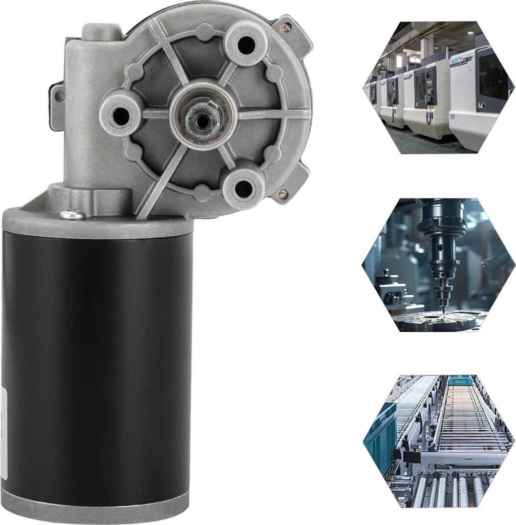 24V DC Getriebemotor - Reduktionsmotor - 80W - 220 U/min - PWM Drehzahlregelung - Selbstsperre bei Stromausfall - Links - Schwarz/Silber