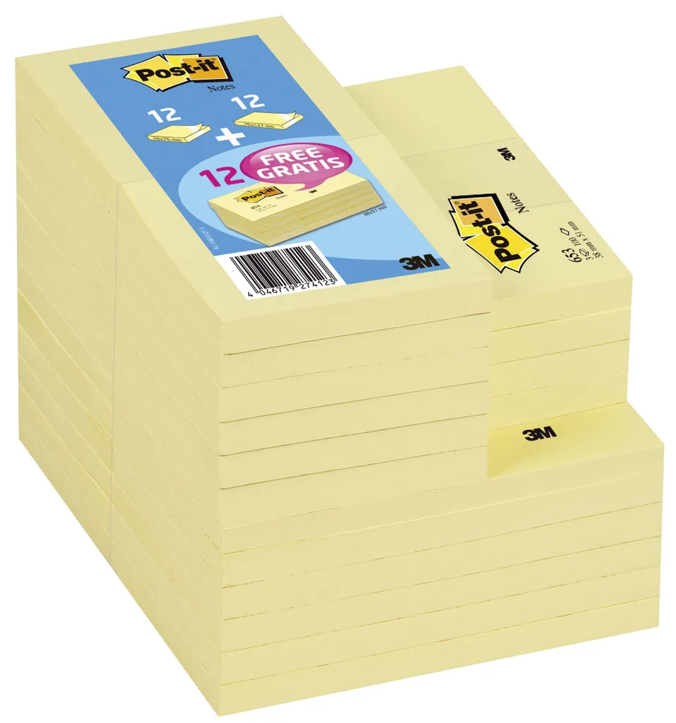 Post-it Lot de 24 Blocs Adhésifs Jaunes pour Ne Plus Rien Oublier au Bureau