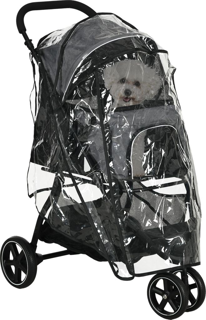 Hundebuggy Haustierwagen bis 10kg klappbar Regenschutz 2 Sicherheitsleinen 83cm x 55cm x 101cm Grau + Schwarz