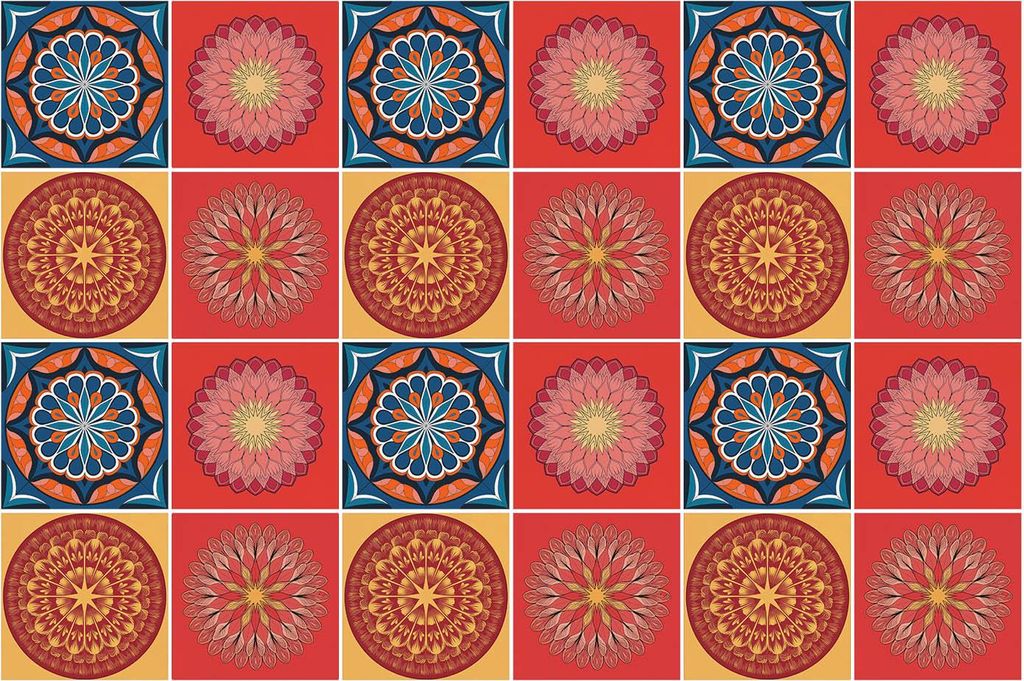 Fliesenaufkleber 15x15 cm – 24 Stück – Selbstklebend – Wasserfest – Pflegeleicht – Hitzebeständig – Für Küche & Bad – Orientalisc...