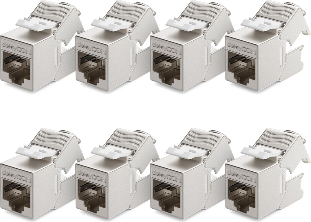 deleyCON 8x CAT6a MINI Keystone Jack Modul Patchkabel Netzwerkkabel Verbinder STP Schirmung RJ45 Buchse Netzwerk