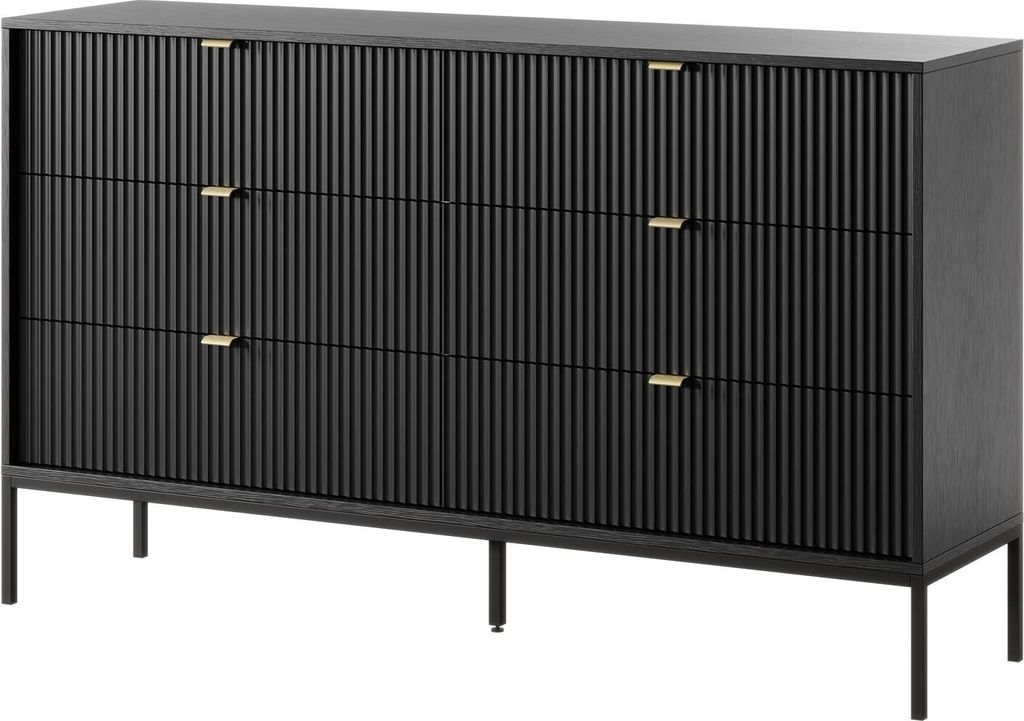 BETTSO Moderne schwarze Kommode für Wohnzimmer mit Schubladen auf schwarzem Rahmen Nova KS 154