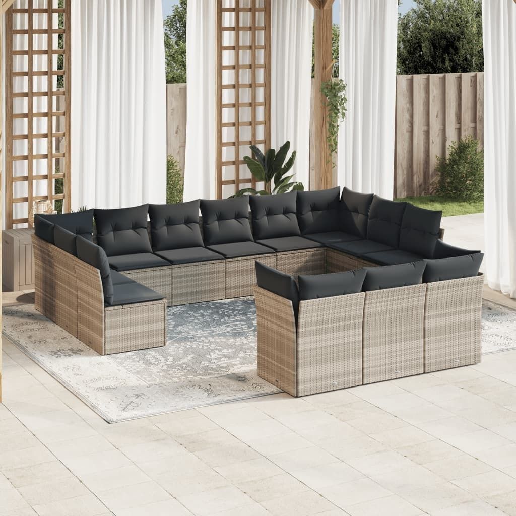 Maison Exclusive - 13-tlg. Garten-Sofagarnitur mit Kissen Hellgrau Poly Rattan