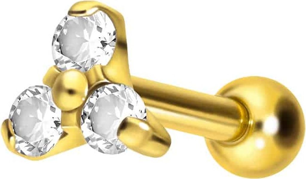 Ohrpiercing Titan Ohrpiercing mit Innengewinde KRISTALLBLUME Gold Stablänge: 8mm | Discgröße: 4,5mm