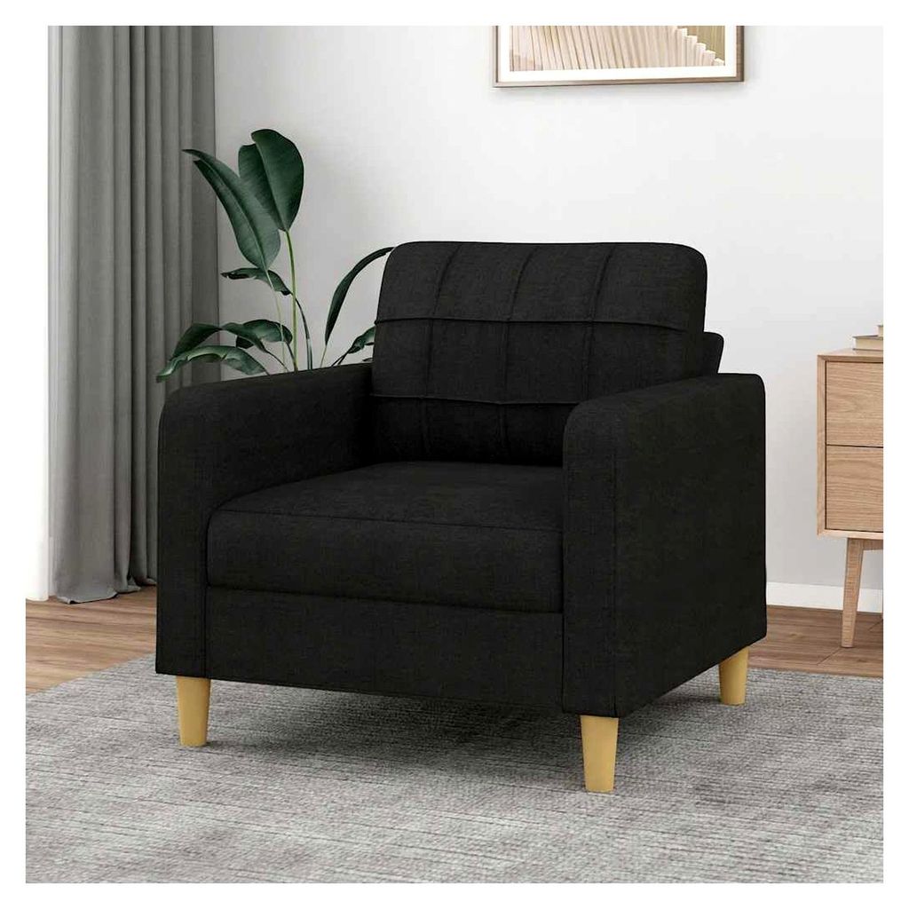 Sofasessel Schwarz 60 cm Stoff, Robuster Einzelsessel mit Metallgestell, Bequemer Relaxsessel für Wohnzimmer und Schlafzimmer, Langlebige Polsteru...