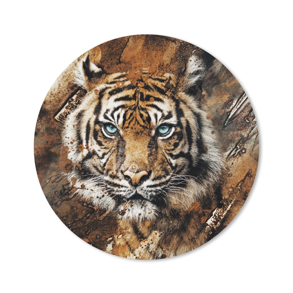 MuchoWow Mauspad Mousepad Tiger - Malerei - Braun 20x20 cm - Mousepads - Maus Mat - Pad - Mausunterlage - Schreibtischmatte