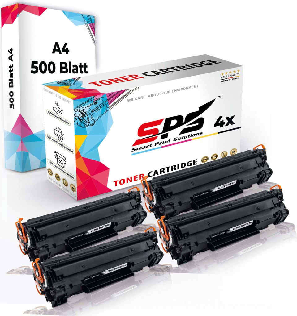 Druckerpapier A4 + 4x Multipack Set Kompatibel für HP LaserJet Professional M 1137 MFP (CE285A/85A) Toner-Kartusche Schwarz 2XL 1600 Seiten