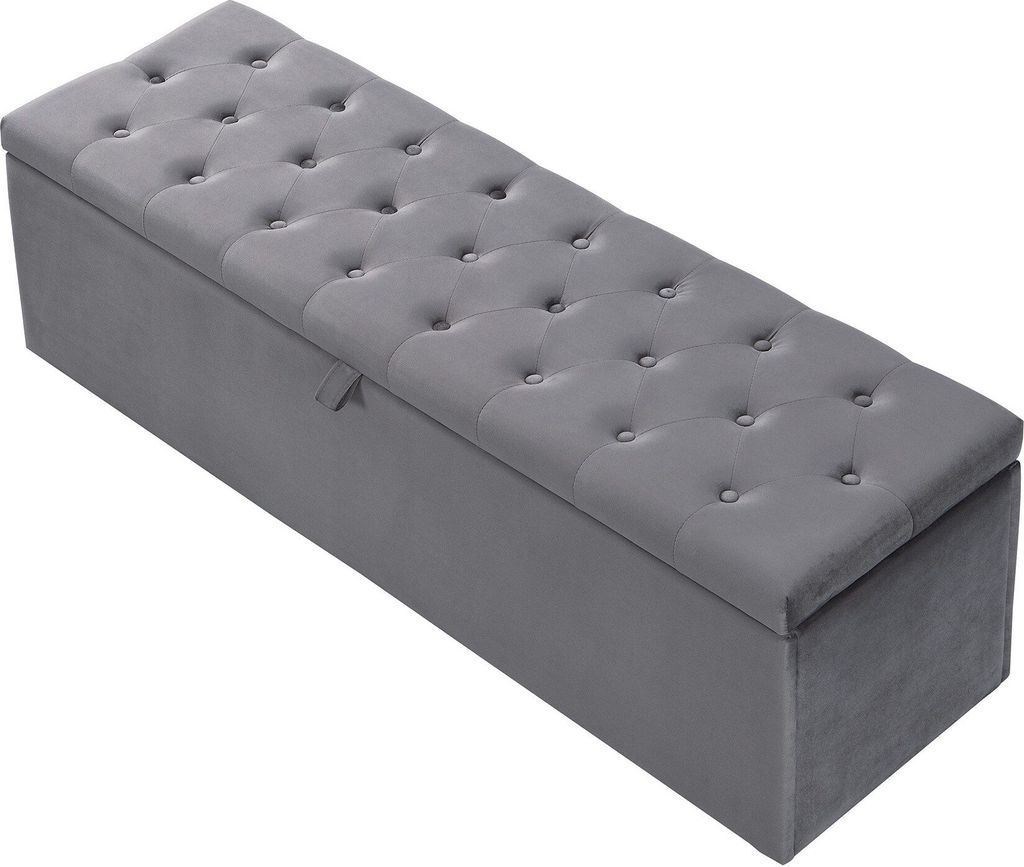 Polsterbank Gepolsterte Sitzbank Betthocker Bank mit Stauraum Schlafzimmer Bank Hocker am Bettende Grau Samt 138x41x42cm