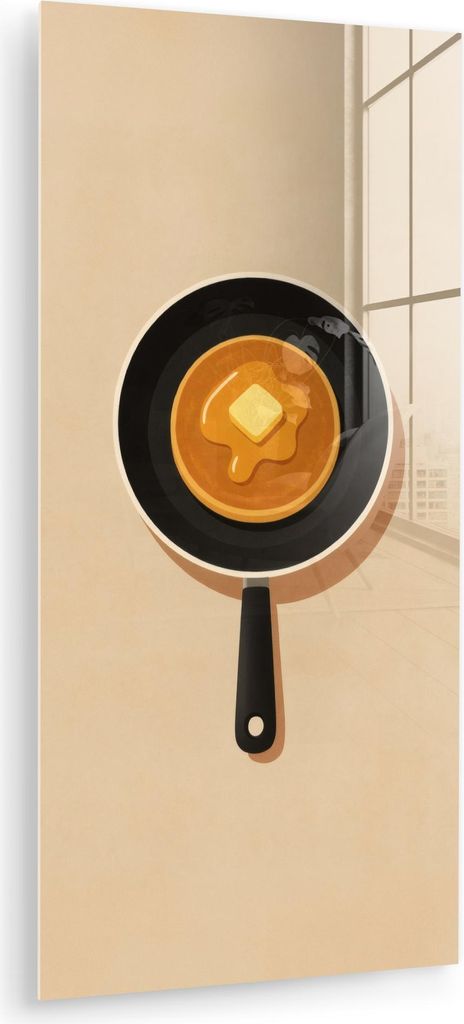 MuchoWow Glasbilder - Bilder auf Wandbild - Foto auf Glas Pfannkuchen - Bratpfanne - Butter - Minimalistisch 60x120 cm Wanddekoration aus Glas - Ac...