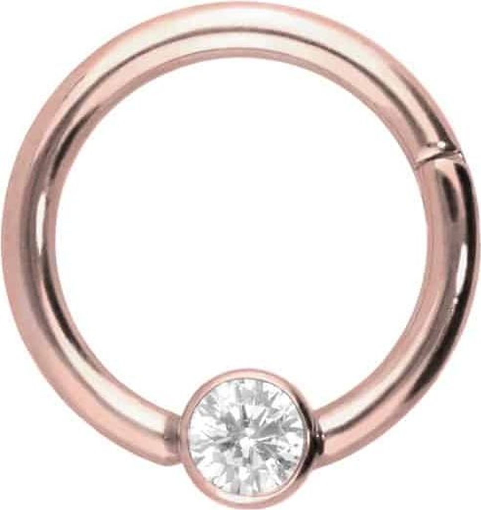 Ohrpiercing, Nasenpiercing, Septum Piercing Titan Segmentring Clicker FLACHE KRISTALLDISC RoséGold Innendurchmesser: 7 mm
