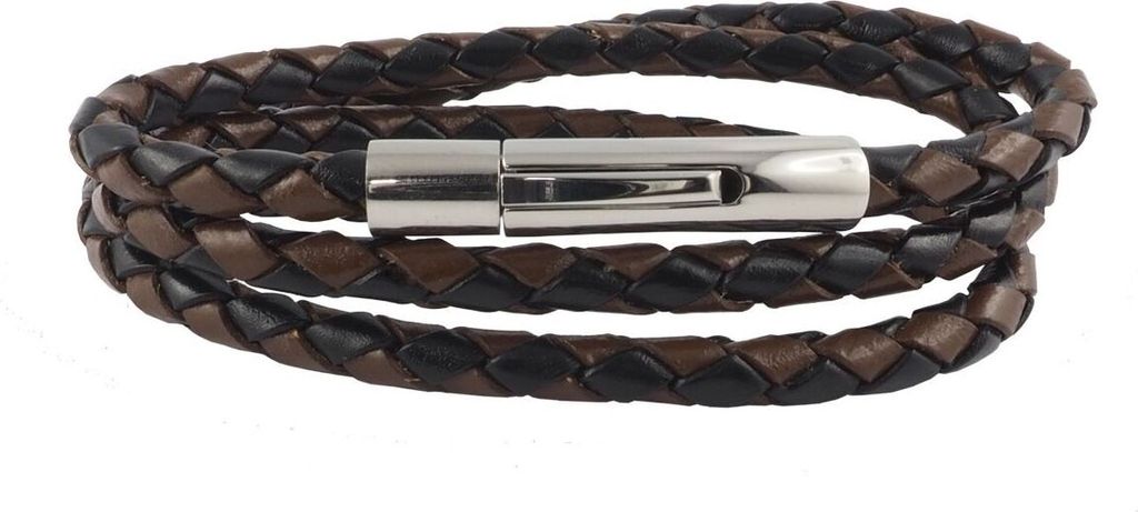 Lederkette Lederband 6 mm Herren Halskette Schwarz / Braun 17-100 cm lang mit Hebeldruck Verschluss Silber geflochten, Länge:30 Zentimeter