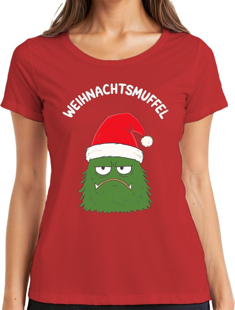 WEIHNACHTSMUFFEL Weihnachtsmonster Nikolausmütze sarkastisch Damen T-Shirt, Rot, XL