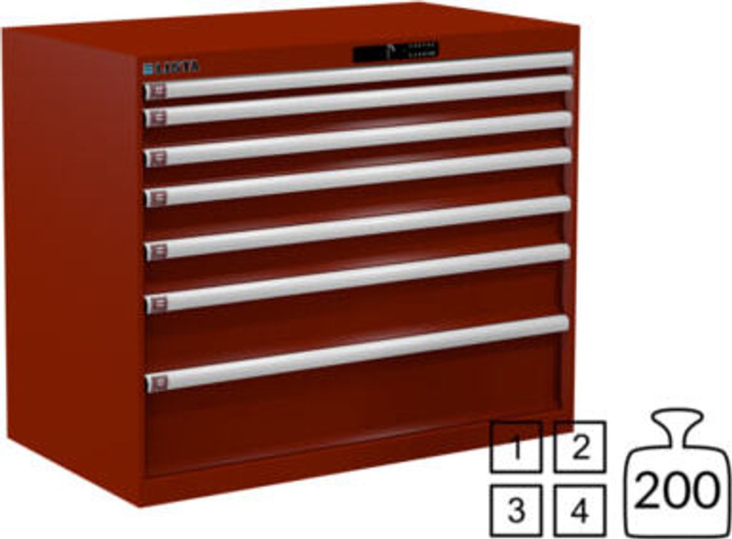 Lista Schubladenschrank - 78.753.070 - 850x1.023x572 mm (HxBxT) - 7 Schubladen - 200 kg - Code Lock - rubinrot (RAL 3003)