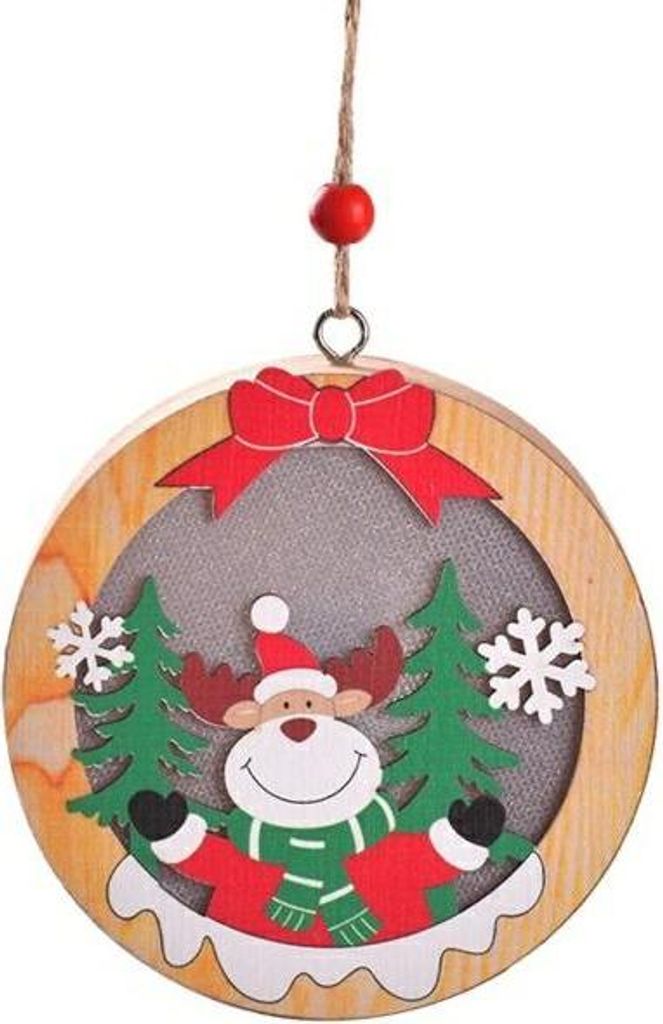 Weihnachtslampe Aus Holz Mit Rentiermotiv – Rund