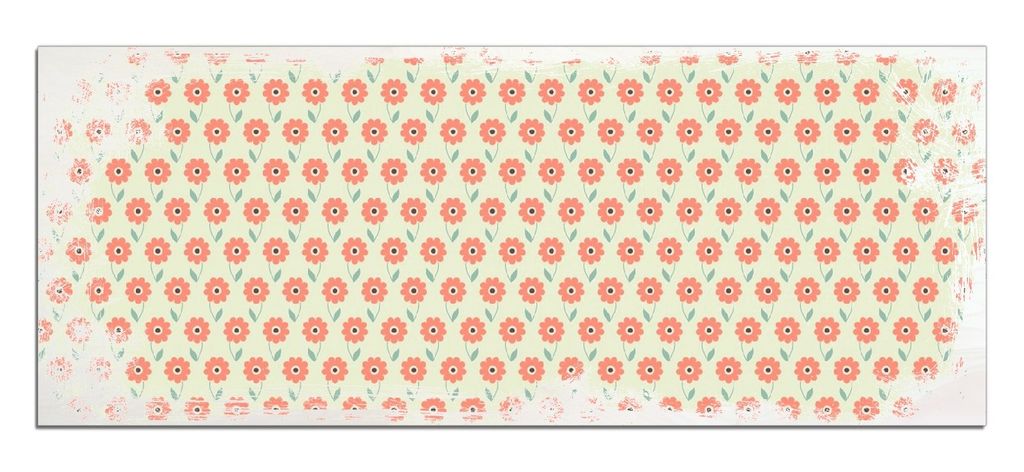 Wallario Kunstdrucke Wandbilder Holz in : Brillante Farben, Größe 50 x 125 cm Motiv Muster mit roten Blumen und grünen Blättern