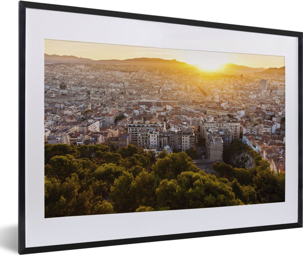 MuchoWow MuchoWow Gerahmtes Poster Frankreich - Marseille - Sonnenuntergang 60x40 cm - Poster mit zchwarzem Bilderrahmen - Schlafzimmer - Plaka...