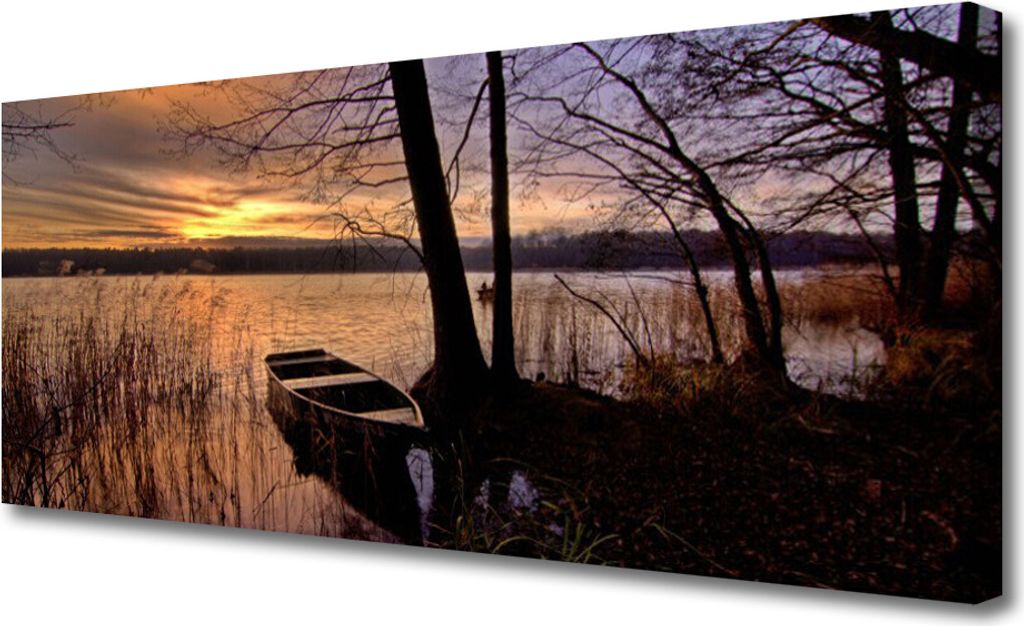 Tulup Leinwand-Bilder 125x50 Wandbild Canvas Kunstdruck Meer Boot Landschaft