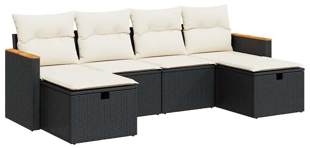 vidaXL 6-tlg. Garten-Sofagarnitur mit Kissen Schwarz Poly Rattan