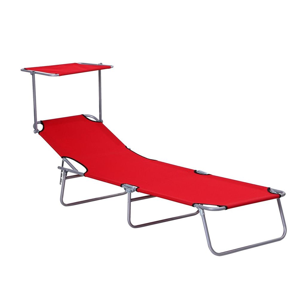 Sonnenliege mit Sonnenschutz Klappbar Strandliege Gartenliege für Garten Urlaub Outdoor 187 x 58 x 36cm Rot