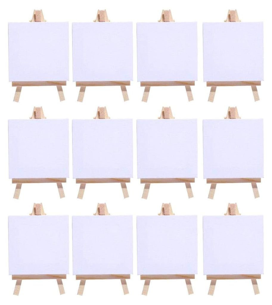 12 Sets Mini-Staffeleien mit Keilrahmen und Leinwand für Tischdekoration bei Hochzeiten